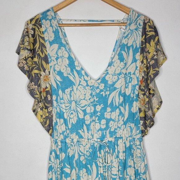 Daily Practice Anthropologie XS Blue /‎ Gray Floral Tiered Ruffle Mini Dress - Picture 3 of 5
